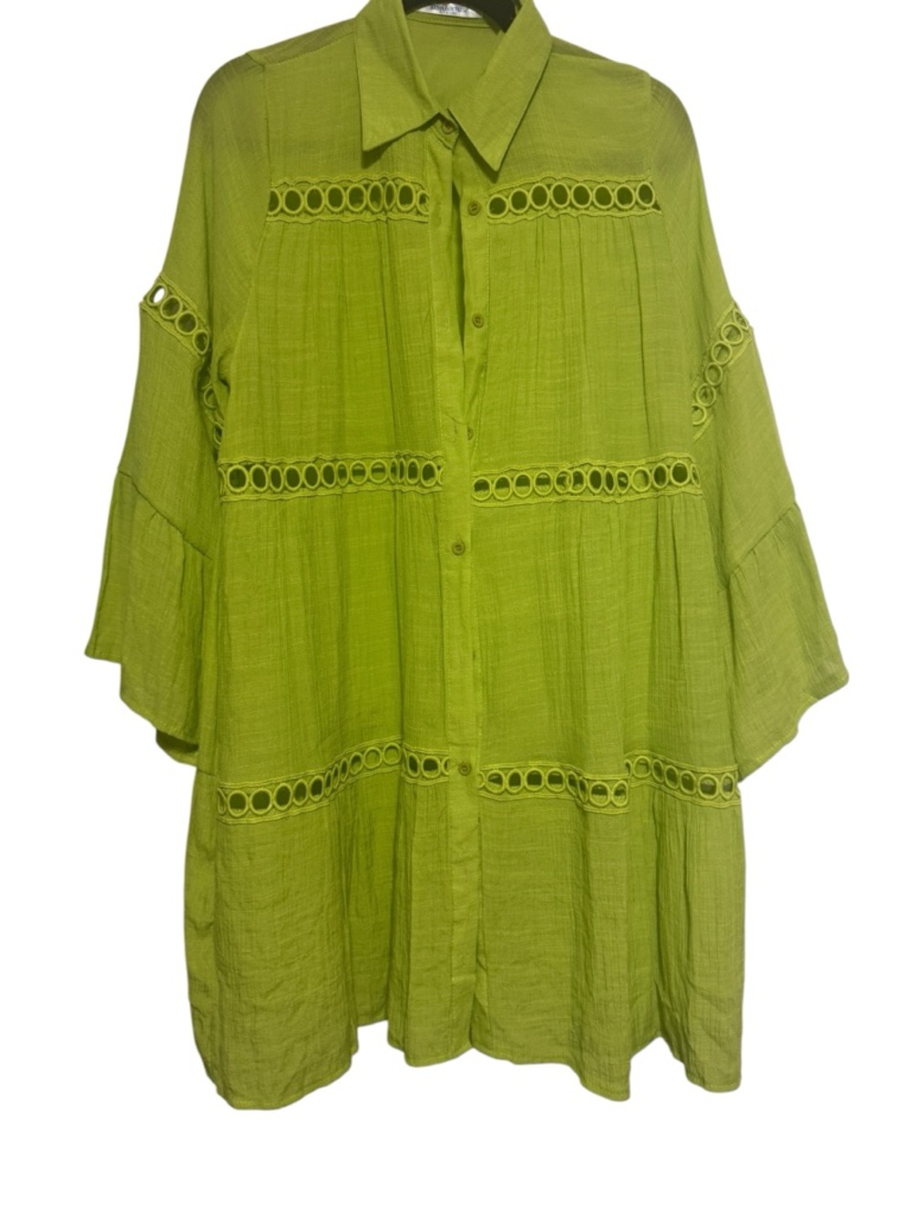 India Boutique Lime Green Eyelet-Trim Button Tunic OS
